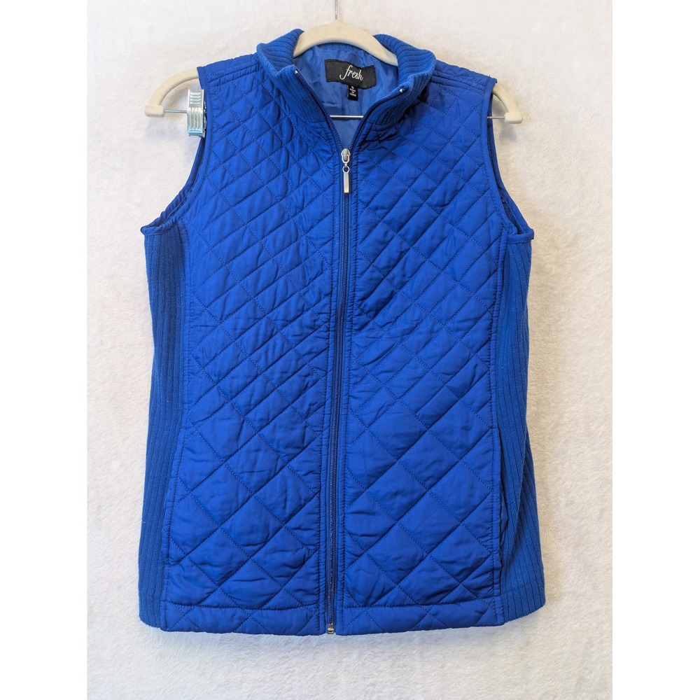 Fresh Womens Royal Blue Diamond Quiltedā Full Zip Vest Ribbed Sides Small